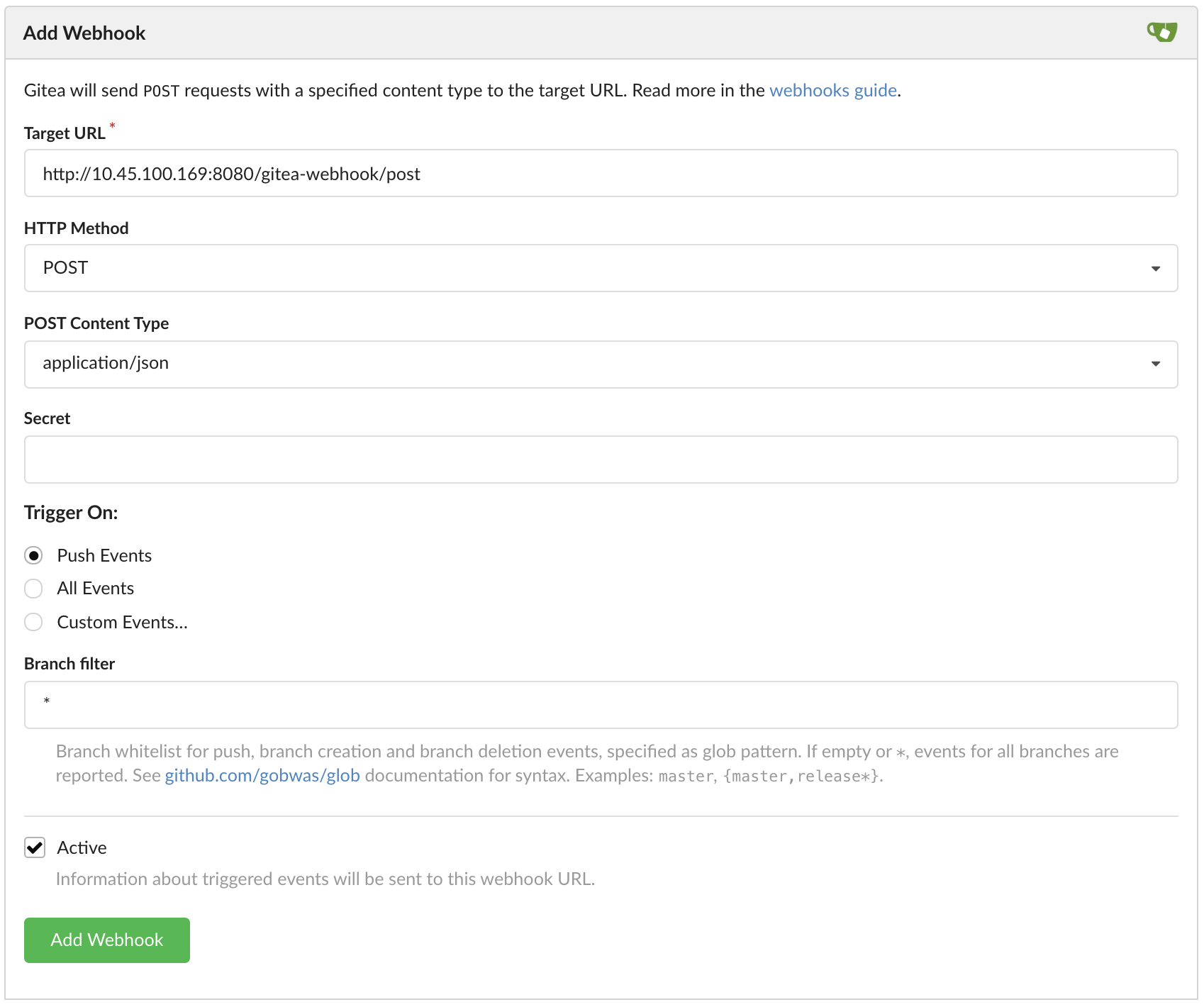 Gitea Add Webhook
