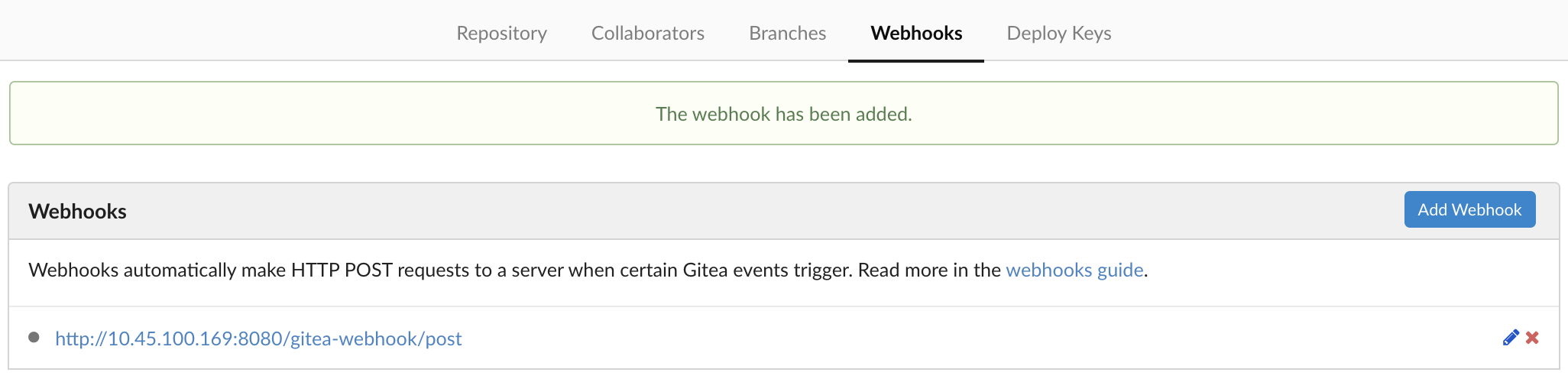 Gitea Webhook Added