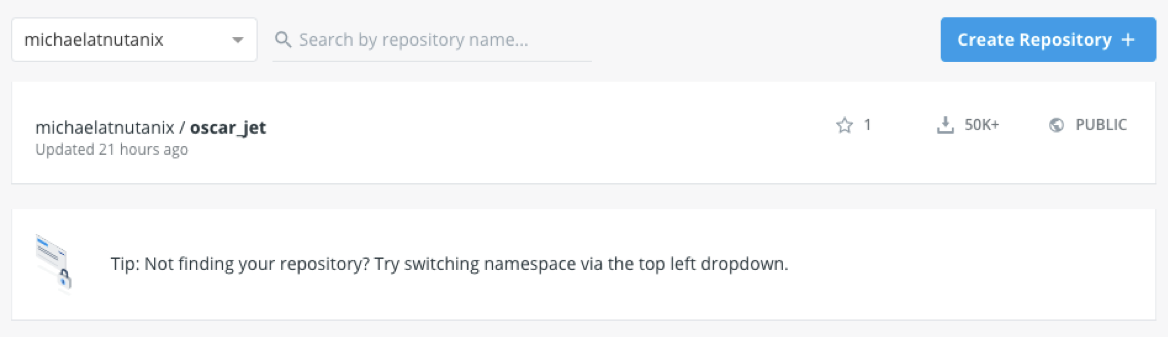 DockerHub Create Repository Button