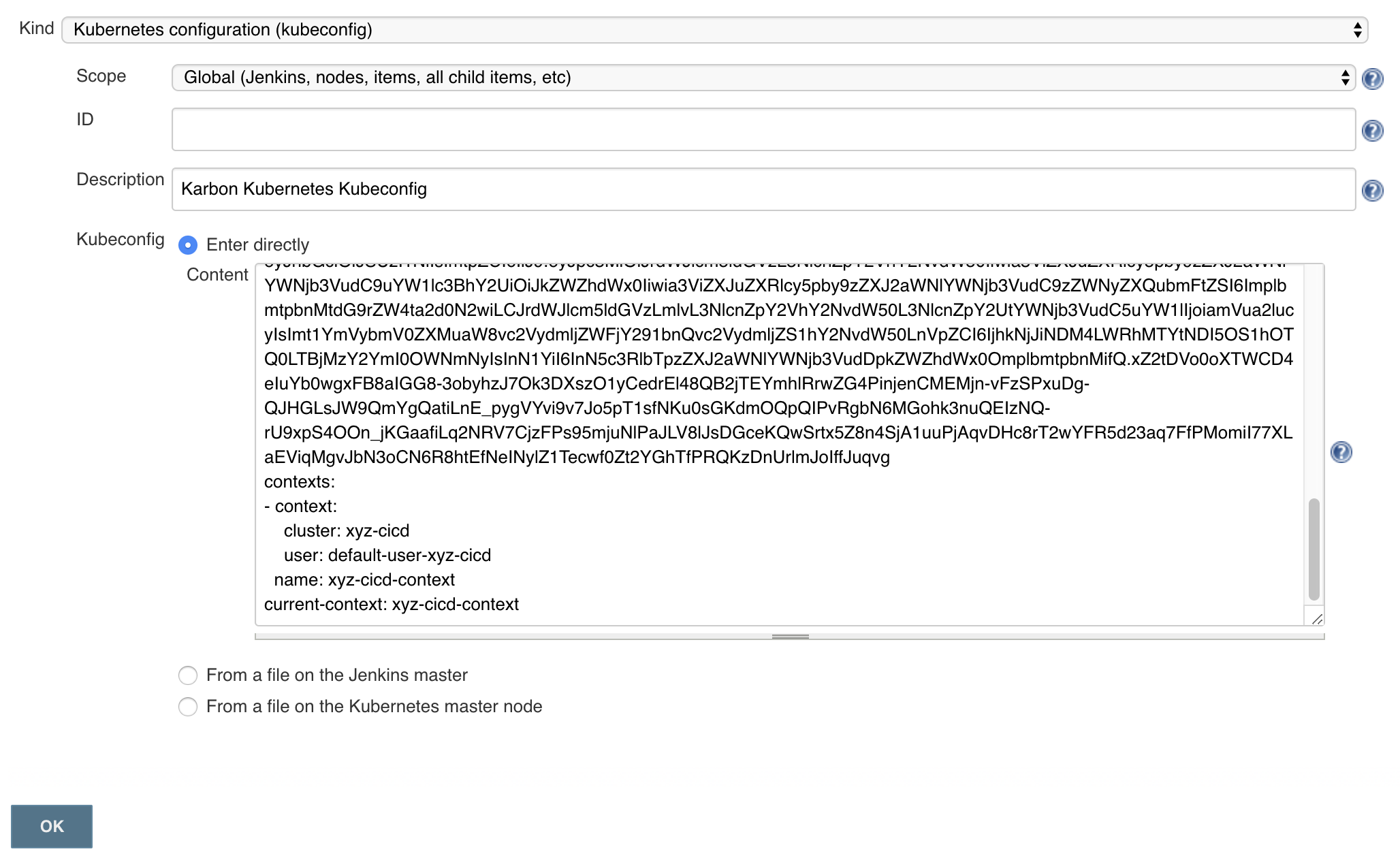 Jenkins Add Kubeconfig Credential