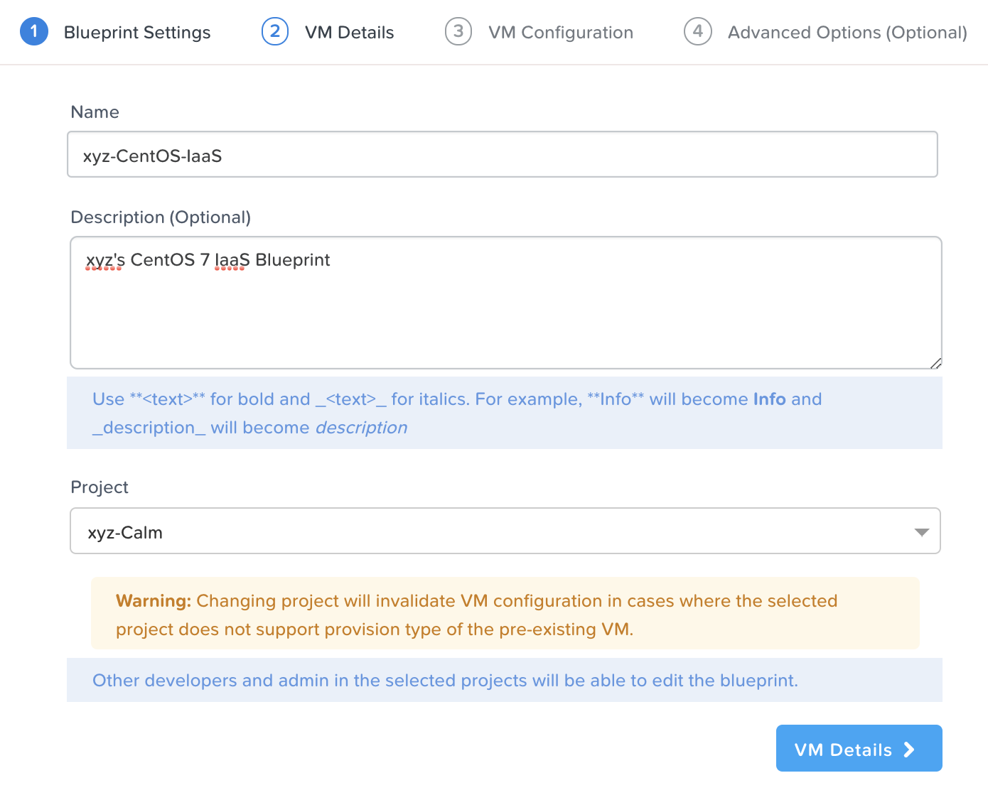 CentOS 7 Blueprint Settings