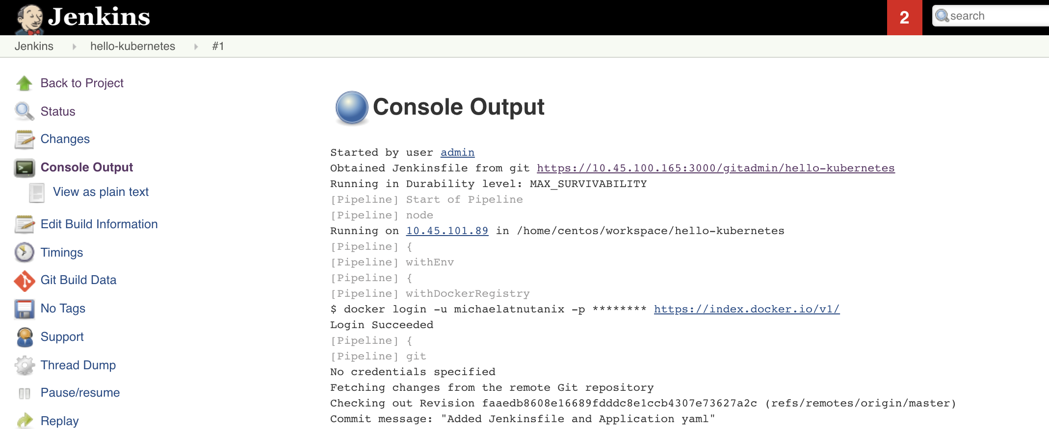 Jenkins Build #1 Console Output 1
